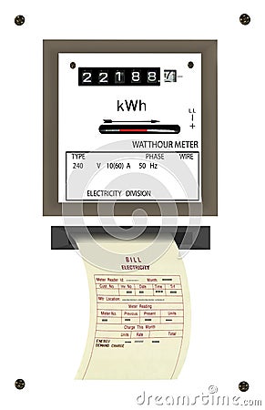 Electricity bill, watthour meter. Isolated Stock Photo