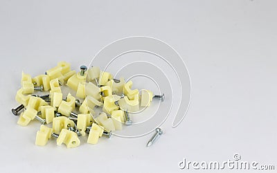 Electrical cable clips Stock Photo