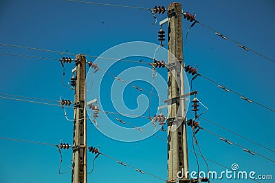 Electrical cables connected to high voltage Stock Photo