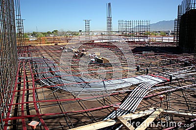 Electrical Conduit Runs in a Post-Tension Slab-on-Deck Stock Photo