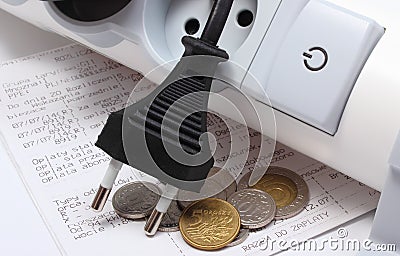 Electrical cords disconnected from power strip, electricity bill Stock Photo