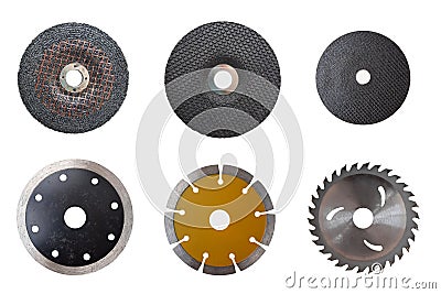 Electrical cutting and grinding machine circular blades isolated Stock Photo