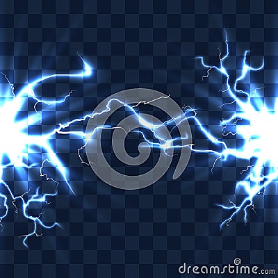 Electrical discharge with lightning beam isolated on checkered transparent background vector illustration Vector Illustration