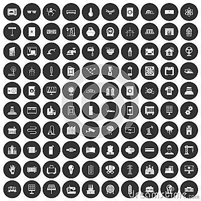 100 electrical engineering icons set black circle Vector Illustration