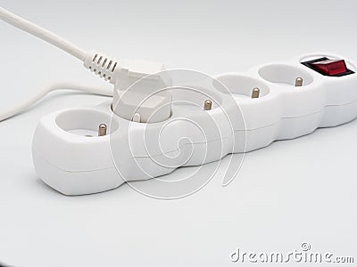 Electrical extension cord on a white background, power board Stock Photo