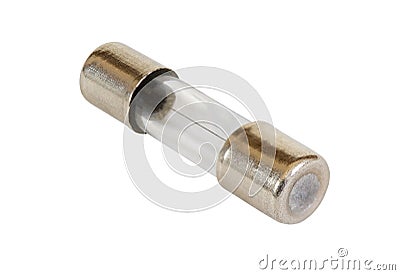 Electrical fuse in glass capsule shape, isolated on white background Stock Photo