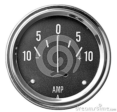 Electrical gauge with black face and white numbers Stock Photo