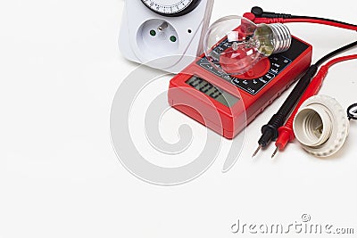 Electrical goods on white background Stock Photo