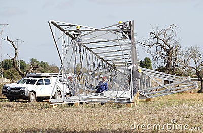 Electrical high tension tower in Mallorca Editorial Stock Photo