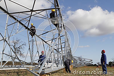 Electrical high tension tower in Mallorca Editorial Stock Photo