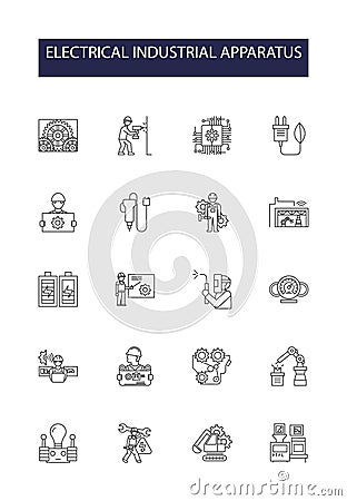 Electrical industrial apparatus line vector icons and signs. Electrical, Industrial, Motors, Connectors, Transformers Vector Illustration