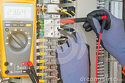 Electrical and instrument site service temperature transmitter on offshore oil and gas wellhead platform. Stock Photo