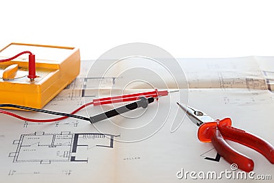 Electrical instrument with tools Stock Photo