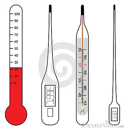 Electrical and mercury thermometers Vector Illustration