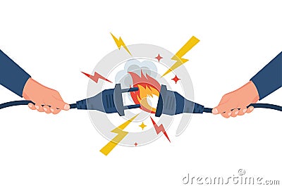 Electrical outlet is burning. Fire wiring. Vector Illustration