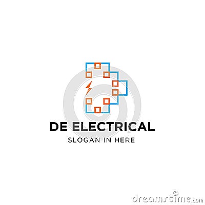 Electrical pola with line and D letter shaped logo design illustration Cartoon Illustration