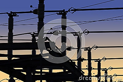 Electrical Power Grid in Silhouette Stock Photo