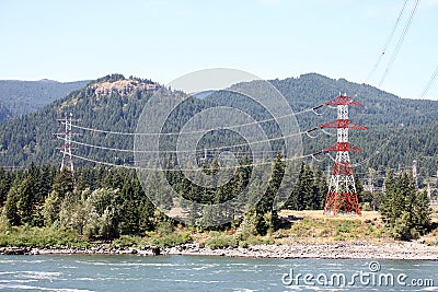 Electrical pylons with high tension electrical wires, Stock Photo