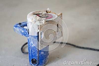 Electrical renovation work, electric saw sin renovation room Stock Photo