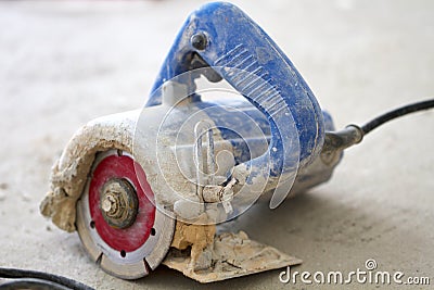 Electrical renovation work, electric saw sin renovation room Stock Photo