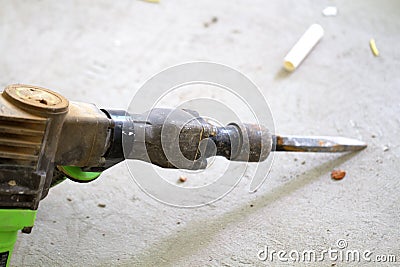 Electrical renovation work, hammer drills in renovation room Stock Photo