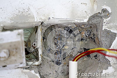Electrical renovation work, Light Switch Stock Photo