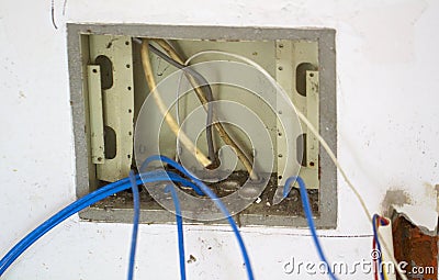 Electrical renovation work, Multimedia box Stock Photo