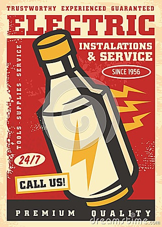 Electrical service and maintenance retro poster design Vector Illustration