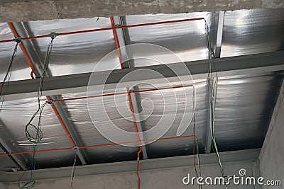 Electrical services, conduit and wiring above the ceiling. Editorial Stock Photo