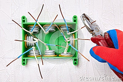 Electrical work, installation of household wiring Stock Photo