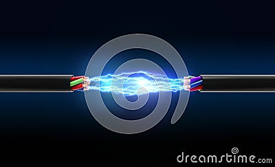 Electrical spark between two wires Cartoon Illustration