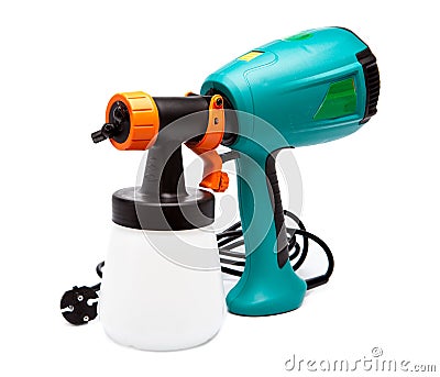 Electrical spray gun for coloration, for color pulverization.Close up in a sunny day Stock Photo