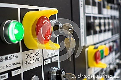 Electrical switchgear panel control, on plant and process control with vintage tone with analog Stock Photo