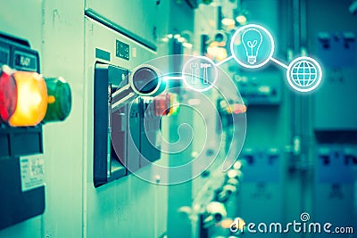 Electrical switchgear room,Industrial electrical switch panel on Stock Photo