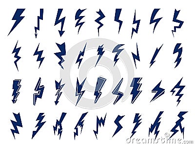 Electrical symbols. Thunder flashes storming bolt electric flash vector logos Vector Illustration