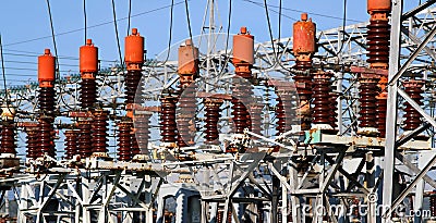 Electrical system of the power plant to produce electricity Stock Photo