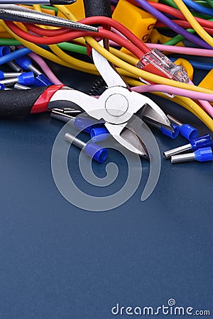 Electrical tools, component and cables Stock Photo