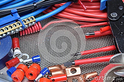 Electrical tools, component and cables Stock Photo