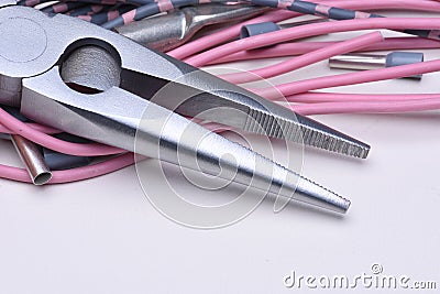 Electrical tools, component and cables Stock Photo