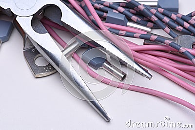 Electrical tools, component and cables Stock Photo