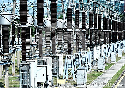 Electrical transformer substation Stock Photo