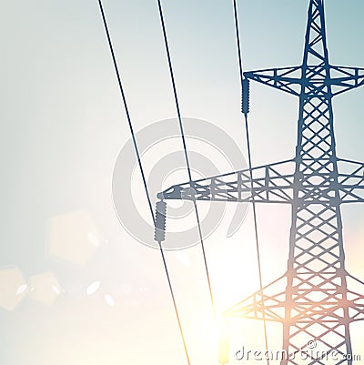 Electrical Transmission Line of High Voltage With Bright Spark. Vector Illustration