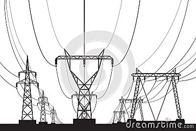 Electrical transmission towers in perspective Vector Illustration