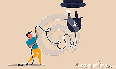 Electrical unplug and power cost connection. Plug with cord cable conservation energy vector illustration concept. Shutdown device Vector Illustration