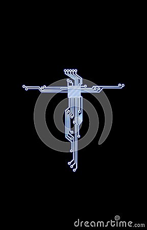 Electrical vector circut cross diagram.The cross of Jesus Christ in the style of circut electrical diagram. Stock Photo