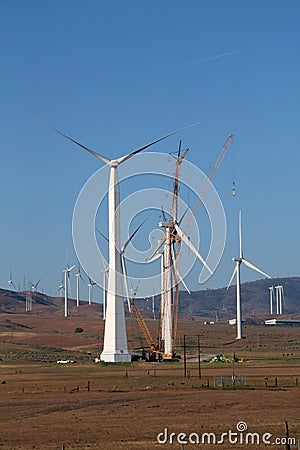 Electrical windmill being built Stock Photo