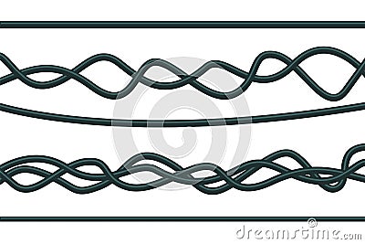 Electrical wire set vector isolated. Black cable, electronic Stock Photo