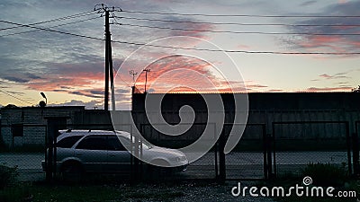 Electrical wires on a background of dawn Stock Photo