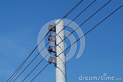 Electrical wires on pole Stock Photo