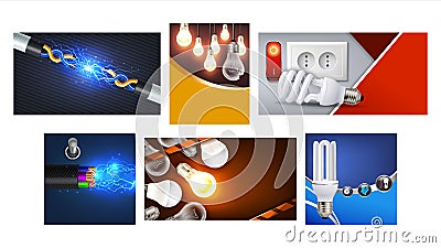 Electrical Work Promotional Posters Set Vector Illustration Vector Illustration